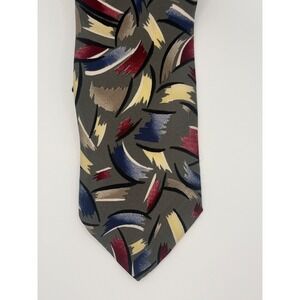 Brandini Mens Silk Necktie Abstract Brushstroke Olive Green Burgundy Navy Blue